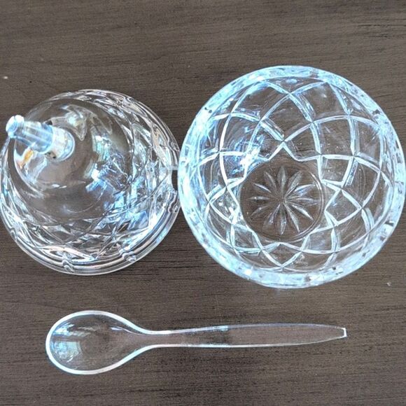 Vintage Clear Glass Pear Shaped Jam Jar Condiment Serving Dish with Spoon - Picture 5 of 10